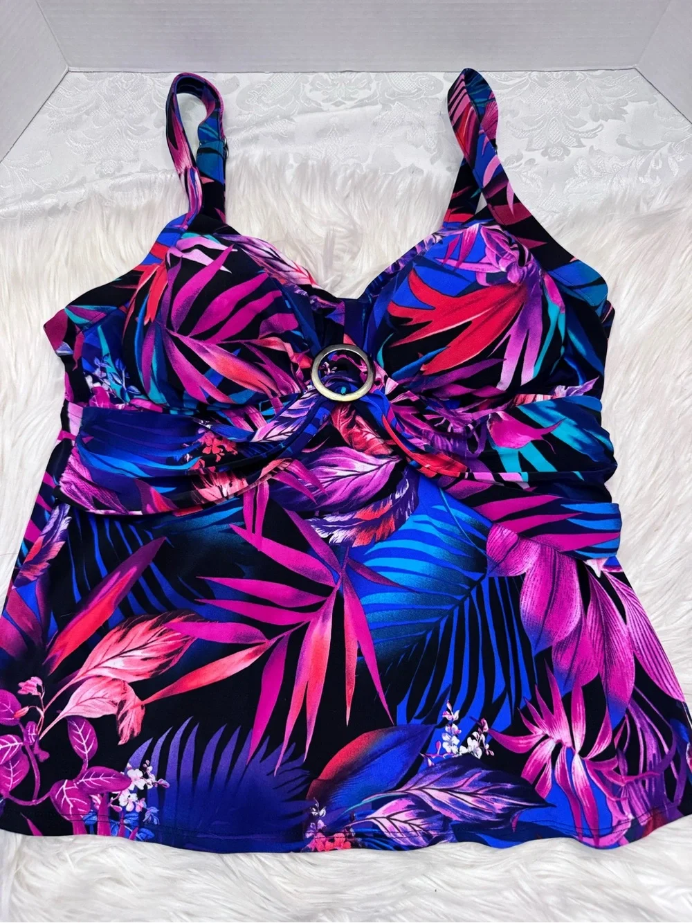 Trimshaper Plus 16 Tankini Swimsuit Top Floral Draped Modest Slimming Resortwear